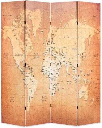 vidaXL Biombo divisor plegable 160x170 cm mapamundi amarillo vidaXL