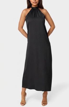 Bebe Crushed Satin Mock Neck Maxi Dress in Black at Nordstrom Rack, Size X-Large