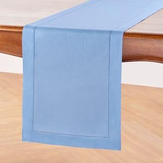Solino Home Linen Table Runner for Dining Table, Holiday and Everyday Table Decor - Classic Hemstitch in Cornflower Blue at Nordstrom, Size Xx-Large