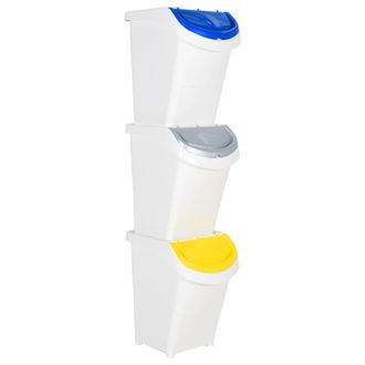 vidaXL Cubos De Basura Apilables Con Tapa 3 Uds Pp Blanco 120 L Vidaxl