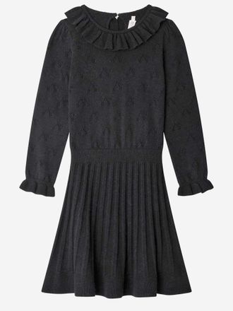 BONPOINT Girls Wool Blend Dress With Ruffled Collar Black