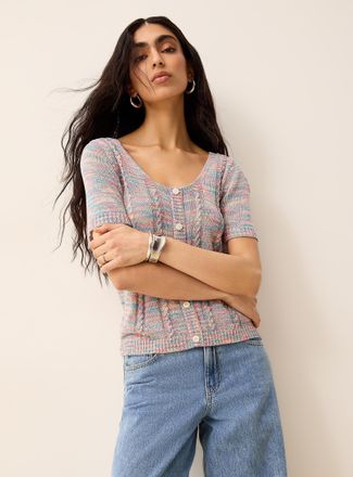 Ichi Womens Space dye cropped cable-knit sweater