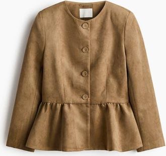 H&M Collarless Peplum Jacket in Dark Beige at Nordstrom, Size Xx-Small