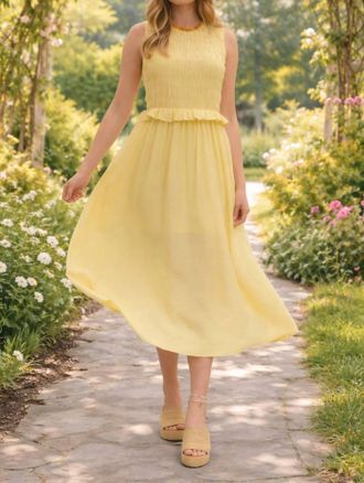 Entro Smocked Waist Midi Dress In Lemon