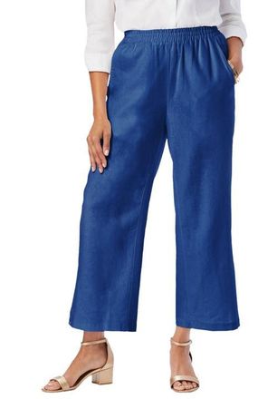 Jessica London Wide Leg Linen Crop Pant in Dark Sapphire at Nordstrom, Size 18
