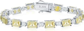 Suzy Levian Sterling Silver Gala Yellow Emerald Cut White Cubic Zirconia Tennis Bracelet