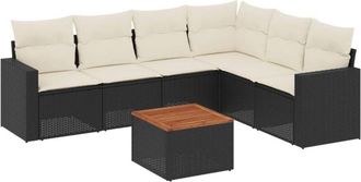 vidaXL Vidaxl - Set De Comedor De Jard&iacute;n 7 Pzas Y Cojines Rat&aacute;n Sint&eacute;tico Negro