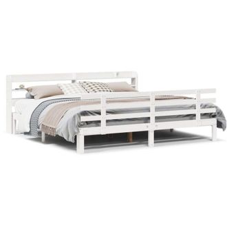 vidaXL Bed Frame with Headboard without Mattress White 200x200 cm Vidaxl