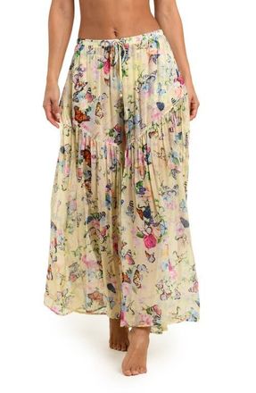 L'agence Garden Butterflies Wide Leg Cover-Up Pants in Yellow Multi at Nordstrom, Size X-Large