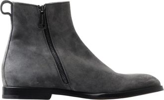 Dolce & Gabbana Grijze Leren Chelsea Ritslaarzen - Heren - Enkellaarsjes - Grijs - 39 EU - Schoenen