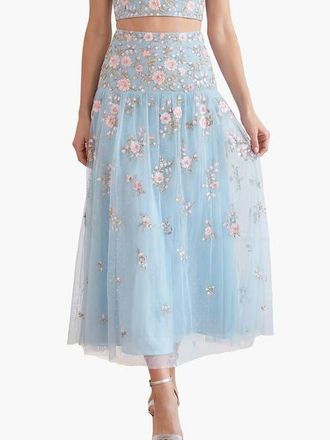 Needle & Thread Eden Rose Ankle Skirt in Aqua/multi at Nordstrom, Size 10