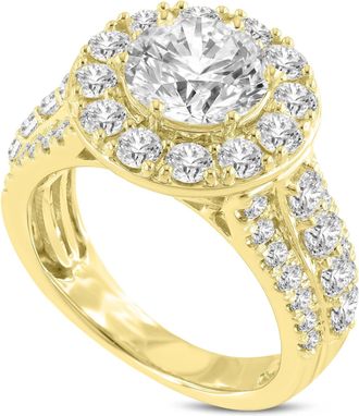 LuvMyJewelry Aline 14K Yellow Gold Round Cut Lab Grown Round Diamond Halo Engagement Ring - 3.94 Ct