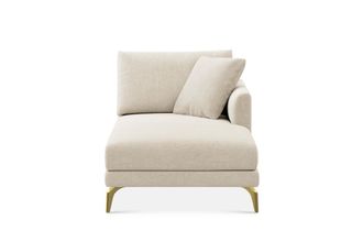 Castlery Lena Right Chaise Sofa Customized, (Performance Linen Weave) Cream (Brass Legs), Spill Resistant, Removable Covers for Sofas by Castlery