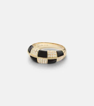 Yvonne L&eacute;on Yvonne L&eacute;on Alliance Damier 9kt gold ring with diamonds and onyx