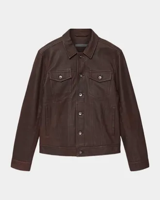 John Varvatos Men & apos;s Andrew Leather Trucker Jacket