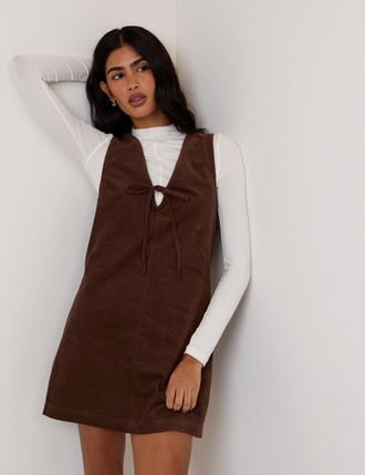 Nobody's Child Brown Cord Nila Pinafore Mini Dress