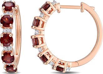 Mimi & Max 3 1/8 CT TGW Garnet and White Topaz Hoop Earrings in Rose Plated Sterling Silver
