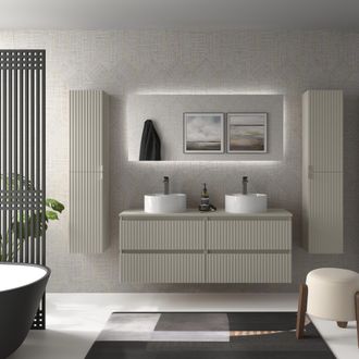 Cygnus Bath Mueble De Ba&ntilde;o Kira 140cm Gris Mate 4 Cajones Lavabo Sobre Encimera 2 Pozas Porcelana