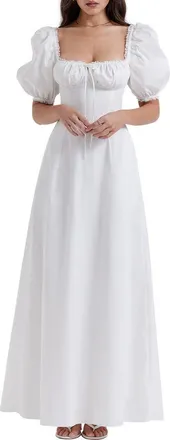 House of CB Felizia Floral Puff Sleeve Maxi Dress in White at Nordstrom, Size Small