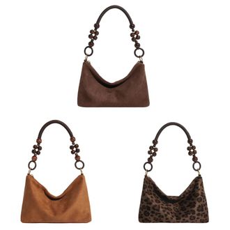 Generic Kexpery Womens faux suede handbag with beaded handles, small elegant travel bag for shopping and going out