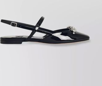 Jimmy Choo London leather rhinestone-embellished slingback ballerina flats