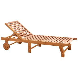 OUTSUNNY Outdoor Folding Chaise Lounge Chair Recliner with Wheels, Acacia Wood Frame - Teak Color
