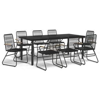 Berkfield Home 9 Piece Garden Dining Set Black PVC Rattan