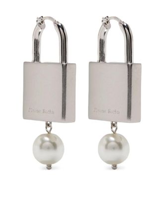 Simone Rocha padlock pearl-embellished earrings - women - Silver Plated Brass/Faux Pearl - One Size