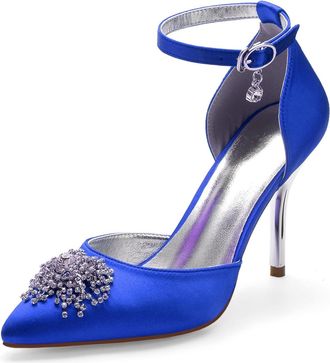 Miyoopark Wedding Shoes for Bride Ankle Strap Evening Pumps for Women M527 Royal Blue UK 4.5