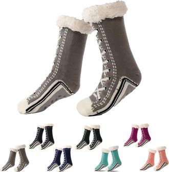 Generic Ultra-Thick Cashmere Slipper Socks for Women, Non-Slip Home Socks (gray)