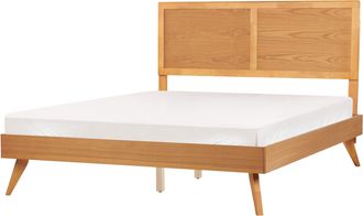 Beliani Cama 160 X 200 Cm Con Somier Cabecero Alto Dise&ntilde;o R&uacute;stico Madera De Fresno Marr&oacute;n Istres