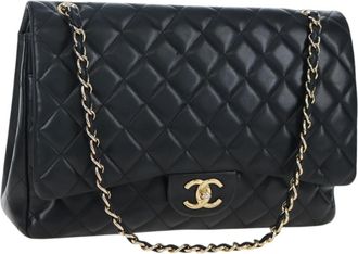 Chanel Classic Timeless Double Flap Quilted Caviar Black Leather Handbag (Pre-Owned)