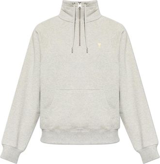 Ami Sweatshirt met geborduurd logo - Heren - Vesten met rits - Grijs - XL - Katoen - Hoodies & sweatvesten