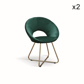 Konte Design Lote 2 sillones de tela efecto terciopelo verde, base de metal dorado