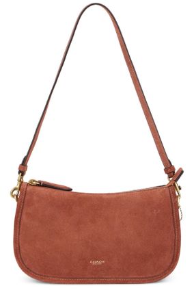 Coach Womens Shoulder Bag Suede Brown Calfskin Handbags Hand