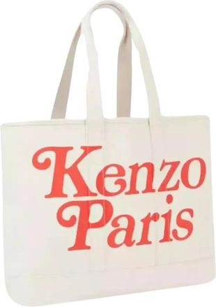Kenzo Utility Shopper Tas met Rode Print - Dames - Shoppers - Wit - ONE Size - Katoen - Tassen