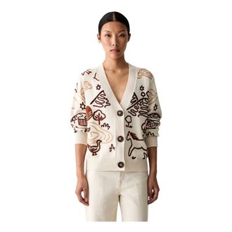 Farm Rio Farm Rio - Countryside Cornelli Buttoned Knit Cardigan - Dames - Truien - Beige - Maat: M Wol