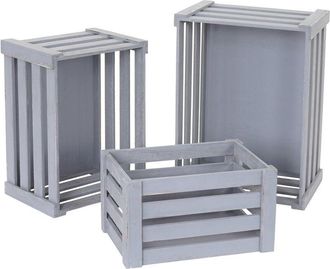 Hhg nunca usado] Juego de 3 cajas de madera 804, caja de vino, caja decorativa, caja de fruta, aspecto shabby vintage, gris, shabby