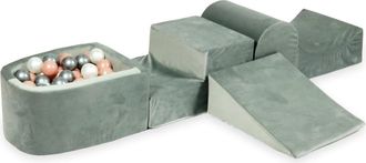OEM Parque Infantil De Espuma Con Colina Y Piscina, Micro Terciopelo Gris + 100 Pelotas: Plata, Perla, Oro Rosa