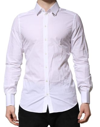 Dolce & Gabbana Mens White Cotton Gold Long Sleeves Formal Shirt