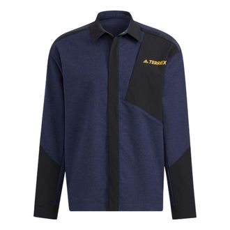 adidas Mens adidas Terrex Voyg Ls s Solid Color Chest Zipper Pocket Detail Long Sleeves Navy Blue Shirt HN2041