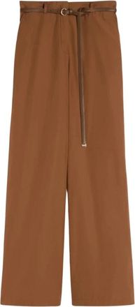 Max Mara Cotton Poplin Broeken - Dames - Wijde Broeken - Bruin - M - Katoen - Broeken