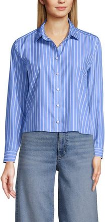 Lands End No Iron Boxy Cropped Shirt in Blue/sunset Coral Stripe at Nordstrom, Size Medium P