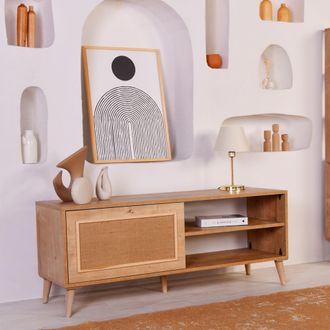 Dmora Mueble Para Tv Pesio, Un Estante, Apertura Abatible, Una Puerta, 138x41x55h Cm, Color Roble Marr&oacute;n