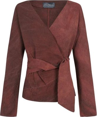 Cortana Kaars- bordeauxrode double-breasted jas - Dames - Kimonos - Rood - L - Linnen - Overhemden