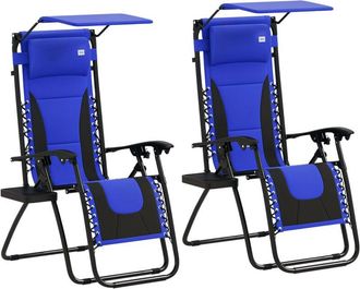 OUTSUNNY 2 Pcs Zero Gravity Lounger Chair, Folding Reclining Chair, Blue