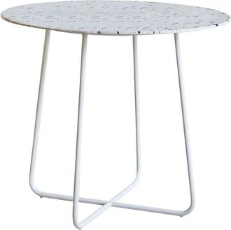 Tikamoon Mesa redonda de terrazo prémium y metal blanca para 4 personas