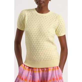 Isaac Mizrahi New York Cotton Blend Pointelle Sweater in Butter at Nordstrom, Size X-Small