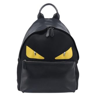 Fendi Monster Nylon With Leather Black Leather Backpack Bag (Pre-Owned)