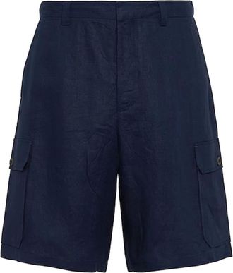 Prada Casual Shorts, male, Blue, Size: M Linen Bermuda Shorts Elasticated Waist Men